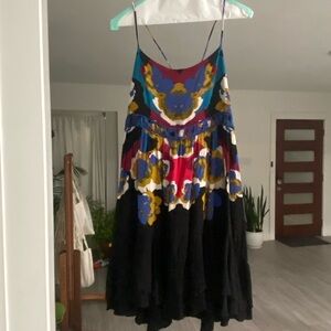 Free People Black Mini Dress with Blue, Yellow & Red Floral Accents